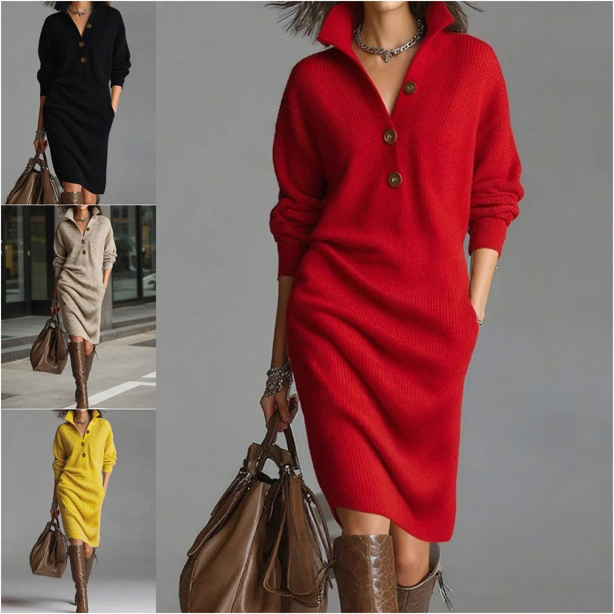 👗【S-3XL】2025 Nové unisex pletené šaty s golierom – kvalitné, teplé a pohodlné · -50% + rýchle doručenie