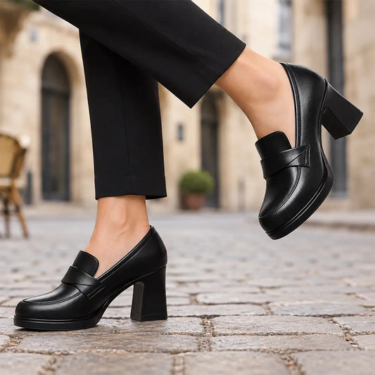 😍【35-40】Czarne, platformowe, głęboko wycięte szpilki
