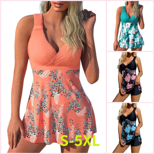 🌴🏖️🌈【50 % zľava 🔥】【S–5XL】😍2025 nový set dámskych plaviek s potlačou vo väčších veľkostiach – šortky, rozdelená sukňa bez chrbta, rýchloschnúci materiál