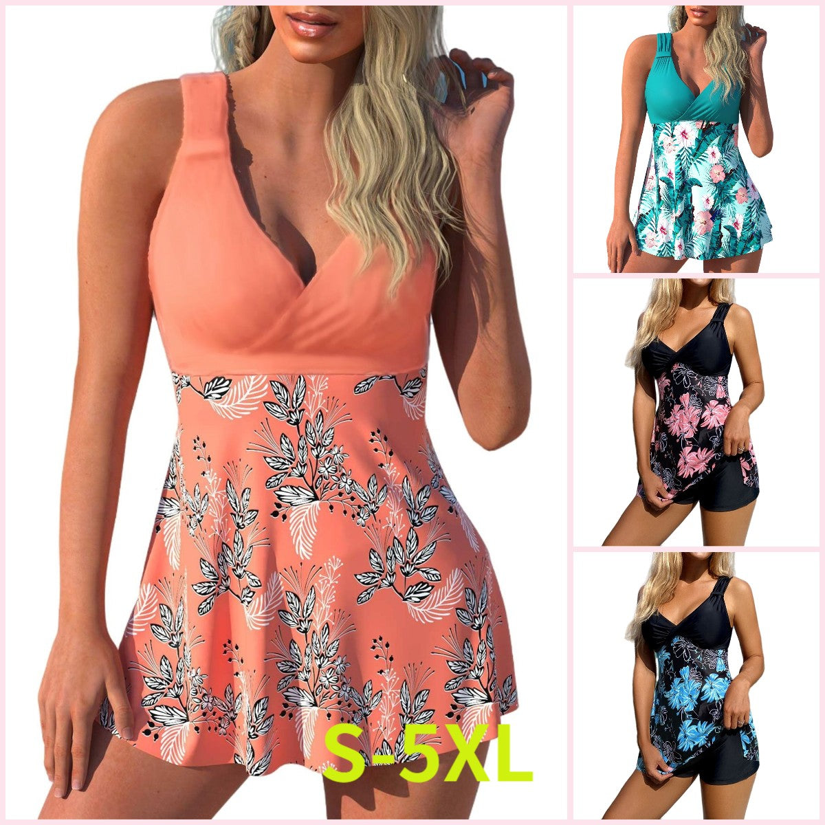 🌴🏖️🌈【50 % zľava 🔥】【S–5XL】😍2026 nový set dámskych plaviek s potlačou vo väčších veľkostiach – šortky, rozdelená sukňa bez chrbta, rýchloschnúci materiál