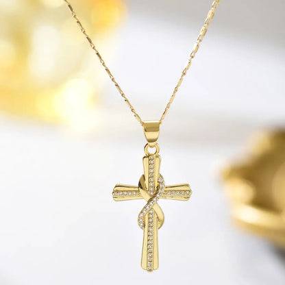 🎀💖Naszyjnik z symbolem nieskończoności w kształcie krzyża – ozdobiony kryształkami 14K