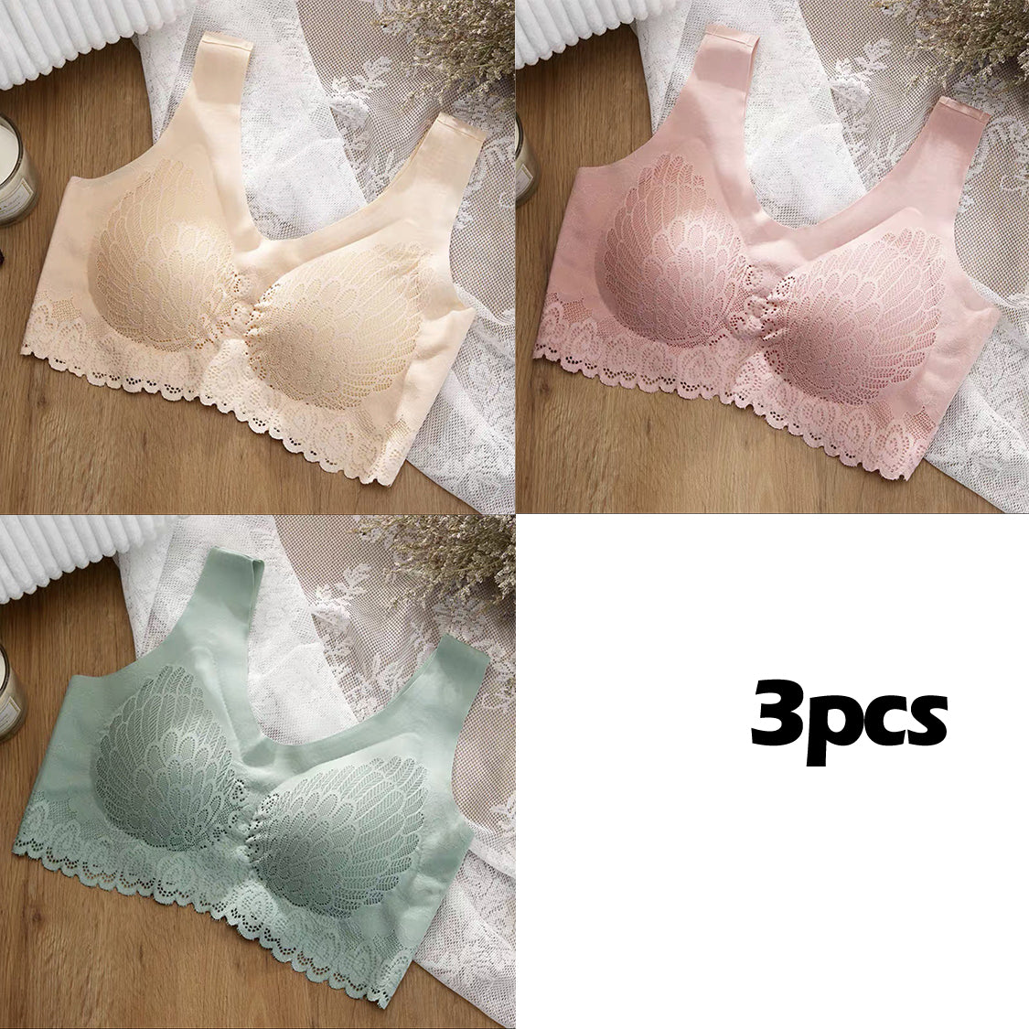 💖👙【3 ks】✨Pohodlná čipkovaná podprsenka pre plnšie veľkosti – ľahká, priedušná, elegantne zakrýva, kvalitný materiál