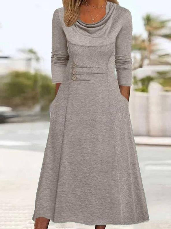 🎉👗【S–3XL】2025 Jesenné jednofarebné šaty s okrúhlym výstrihom, pásom, gombíkmi a vreckami – elegantné & pohodlné 💫🍂