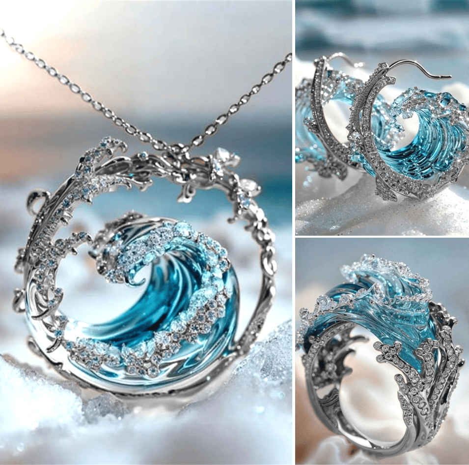 🔥Reducere limitată💎【Set 3 piese】Bijuterii nautice elegante – colier, cercei și inel ✨🎁Livrare gratuită