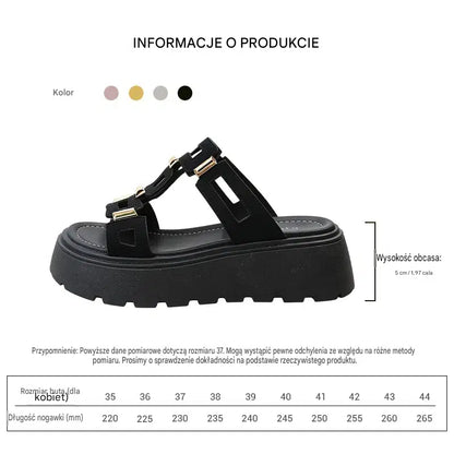 👡【36-42】✨Modne letnie klapki z metalową klamrą i grubą podeszwą.