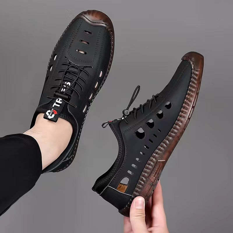 ✨【Rozmiary 39-44】Męskie casualowe buty z perforowaną, przewiewną konstrukcją i antypoślizgową podeszwą z naturalnej skóry.