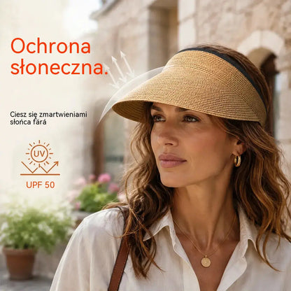 ✨🤳Damski słomkowy daszek przeciwsłoneczny na lato – elegancki, przewiewny, składany, z ochroną UV