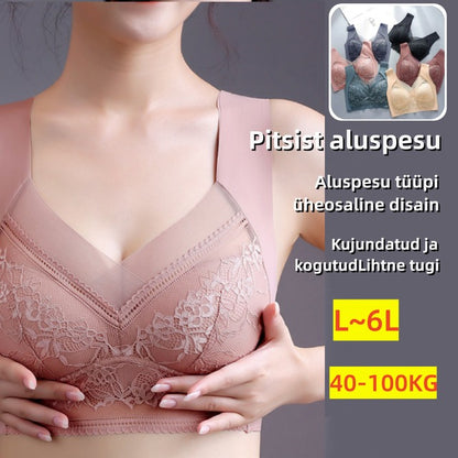 🔥【1 set 4 bucăți】Vânzare fierbinte 👙【40-110 KG】 Sutien confortabil, fără cusături, din dantelă, mărime mare