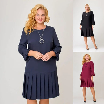🔥 Jesenska ponudba 【S-5XL】👗 Elegantna enobarvna obleka z dolgimi rokavi