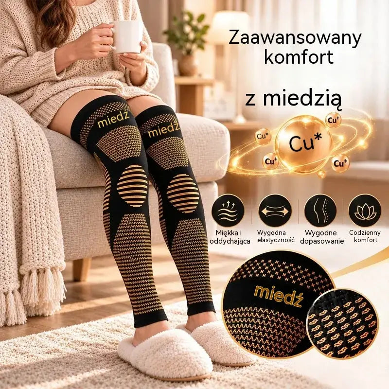 🦵【M–2XL】Długie opaski kompresyjne na kolana z włóknem miedzianym – wsparcie 360°, silikonowe paski antypoślizgowe i oddychający materiał