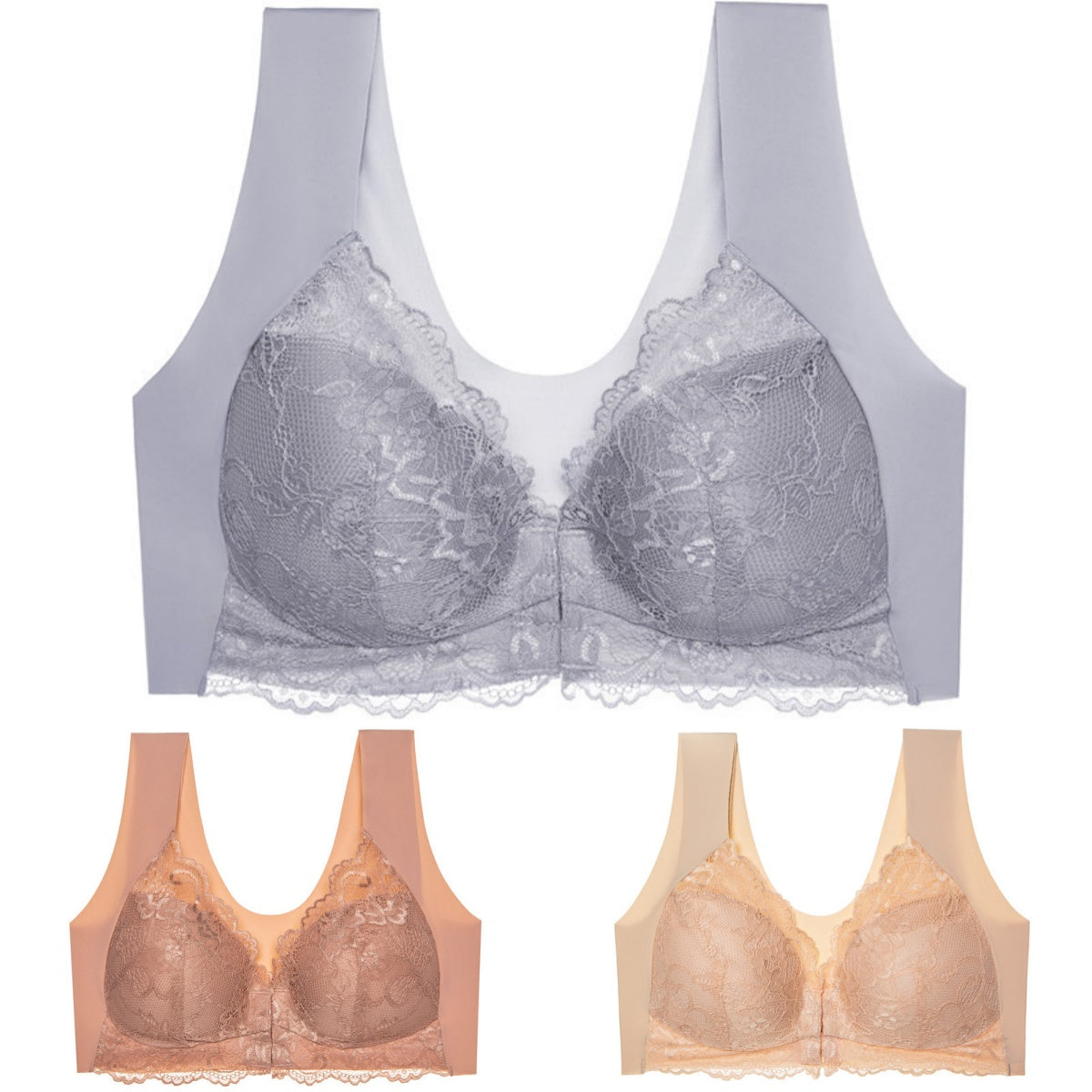 ✨【3 kusy】Veľká sexy podprsenka s predným zapínaním bez kostice – Krásny dizajn na chrbte + Zľava
