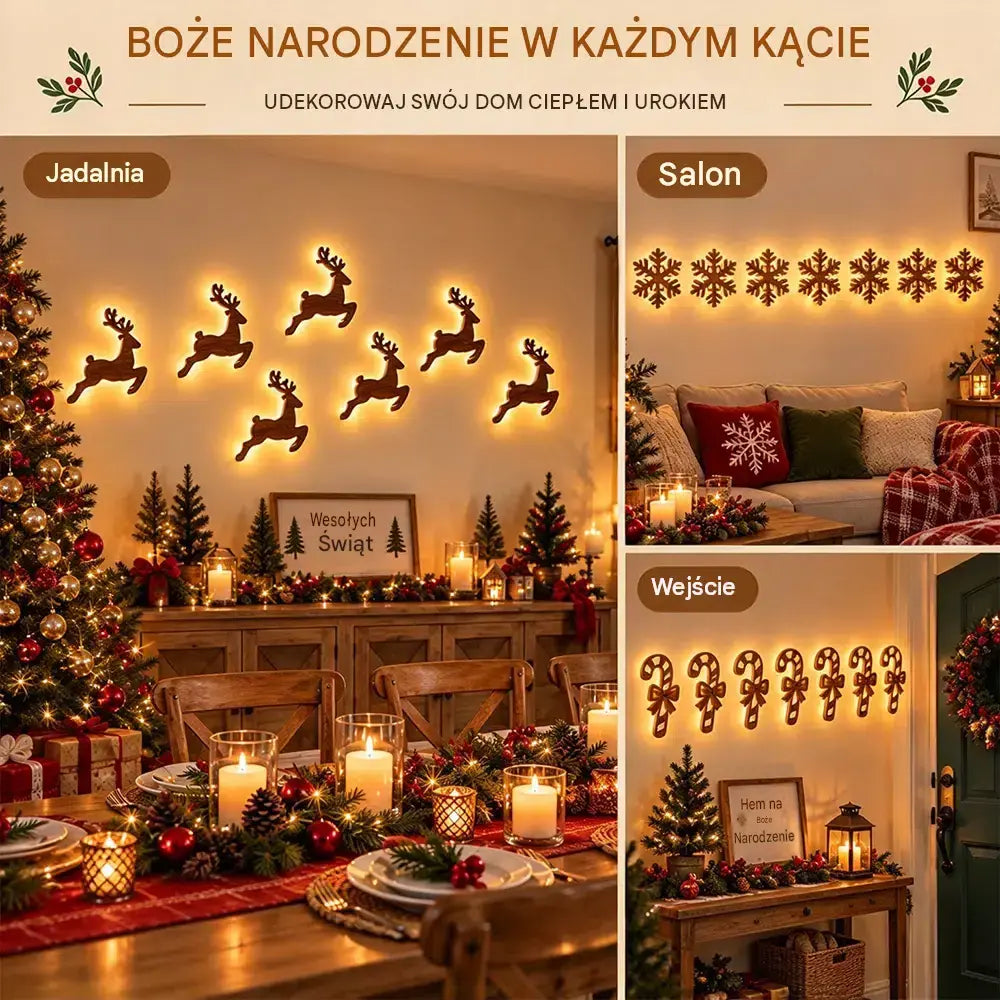 🎄✨ Podświetlana drewniana dekoracja świąteczna na ścianę – bożonarodzeniowa ozdoba LED