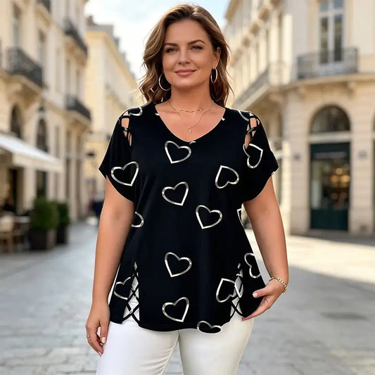 👚【S-5XL】Módne tričko s výstrihom do V a výrezom v tvare srdca