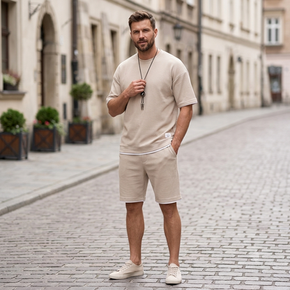 🔥【Nowość✨】【Koszulka + spodenki】Męski, oddychający zestaw sportowy, stylowy i swobodny, idealny na lato.