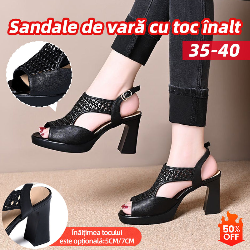 🔥🔥【Promoție limitată】👡【35–40】Sandale de vară 2025 cu toc plat și vârf deschis – talpă groasă, stil pește, toc 5/7 cm