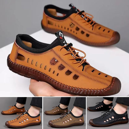 ✨【Rozmiary 39-44】Męskie casualowe buty z perforowaną, przewiewną konstrukcją i antypoślizgową podeszwą z naturalnej skóry.