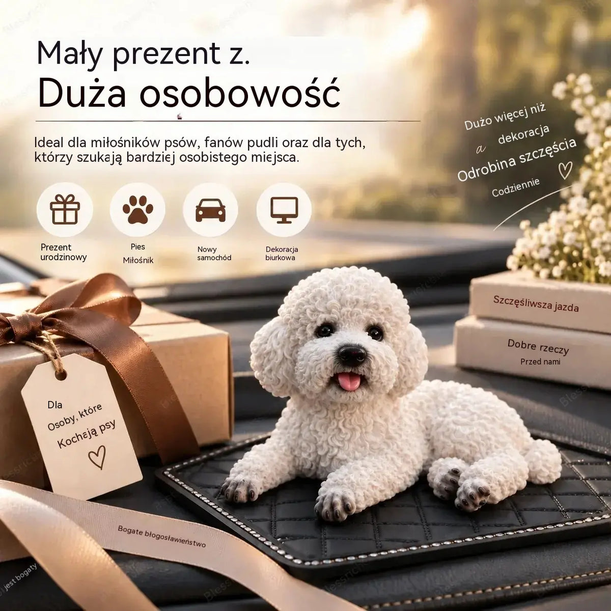 🐶✨Ozdoba do samochodu w kształcie pudla – uroczy dodatek na deskę rozdzielczą