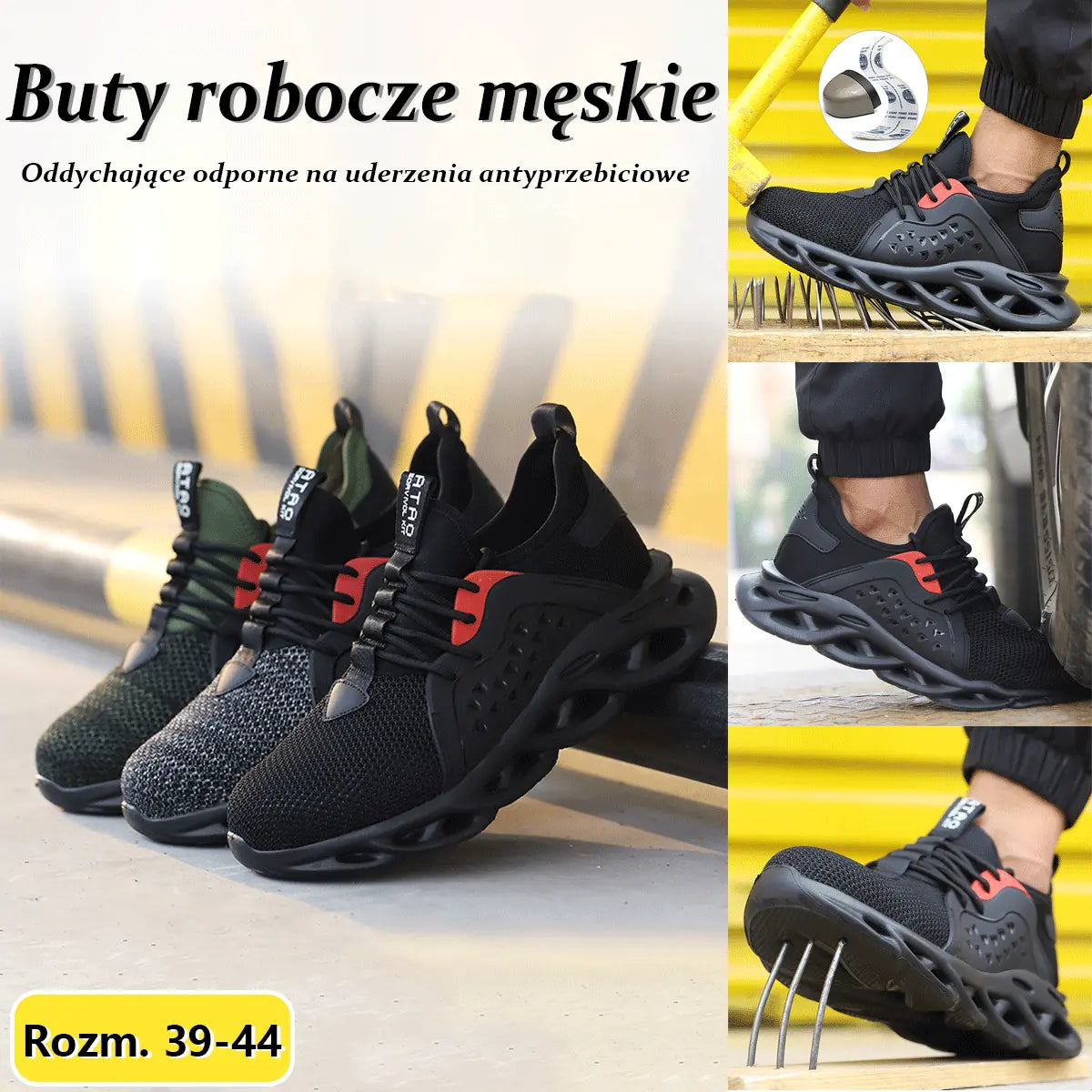 💥【39-48】👍Męskie buty robocze oddychające, antypoślizgowe i odporne na przebicie