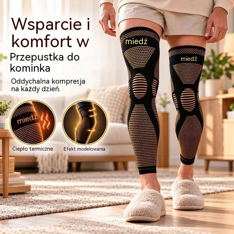🦵【M–2XL】Długie opaski kompresyjne na kolana z włóknem miedzianym – wsparcie 360°, silikonowe paski antypoślizgowe i oddychający materiał