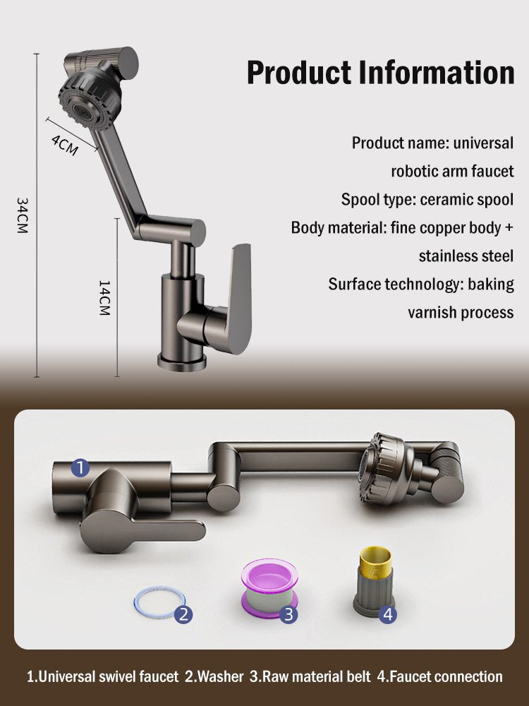🚰 Robinet rotativ 1080° cu braț mecanic 🔄｜Pentru baie & bucătărie 🛁🍽️｜Durabil și ușor de instalat 🛠️💎