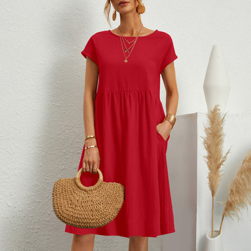 😍【Wyprzedaż końca sezonu】👗【S–5XL】Sukienka damska 2025 z bawełny i lnu, z okrągłym dekoltem i luźnym krojem – Obniżona cena