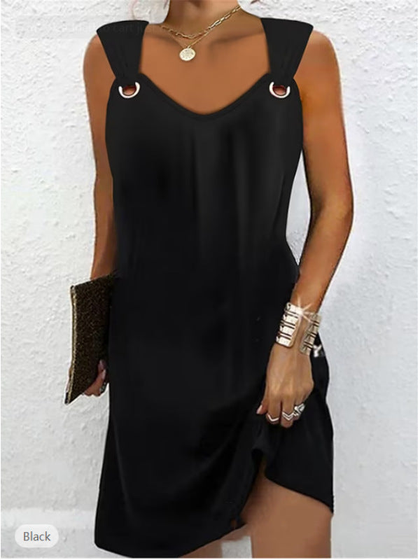 👗🔥 【Gorąca wyprzedaż】【S–5XL】Letnia sukienka bez rękawów z dekoltem w serek i metalowymi guzikami – elegancka i wygodna 🌞✨