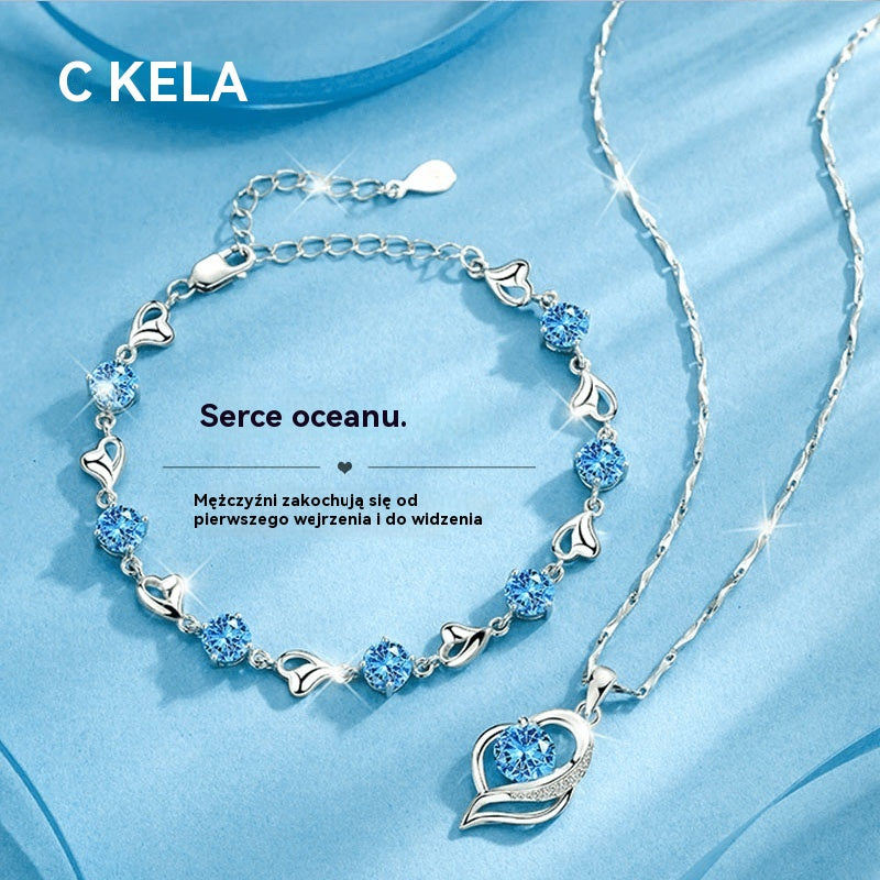 ✨✨【Kup 1, otrzymaj 1 gratis】💎💎Zestaw bransoletki i naszyjnika ze srebra 925 – Heart of the Ocean