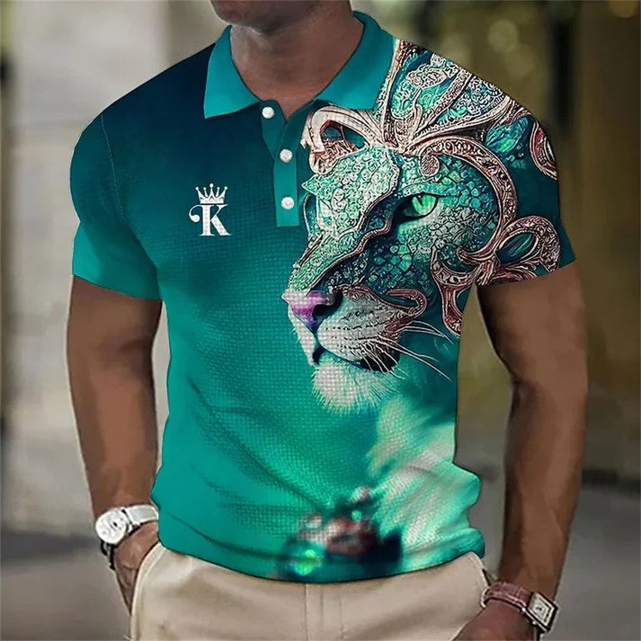 ✨【S-6XL】Męska koszulka polo z nadrukiem 3D z lwem