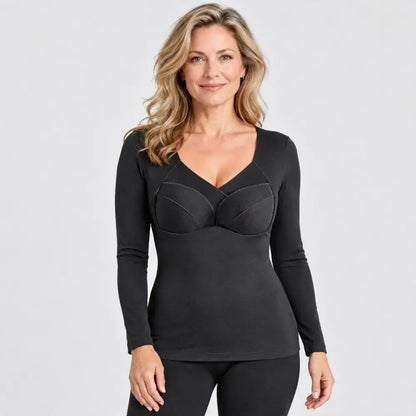 👙【XL-3XL】Damowa bielizna termiczna z wkładkami – jednoczęściowa, ocieplana, gruba, szybko grzejąca, z długim rękawem