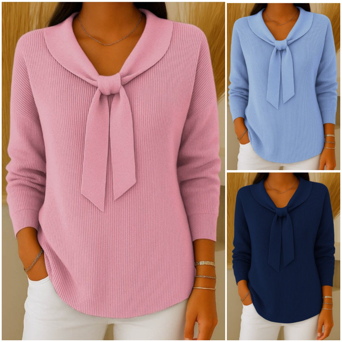 🎀【S–2XL】Dámsky jednofarebný sveter so zaväzovaním vpredu · pohodlný, voľný strih · zimná akcia