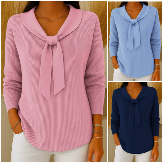 🎀【S–2XL】Dámsky jednofarebný sveter so zaväzovaním vpredu · pohodlný, voľný strih · zimná akcia