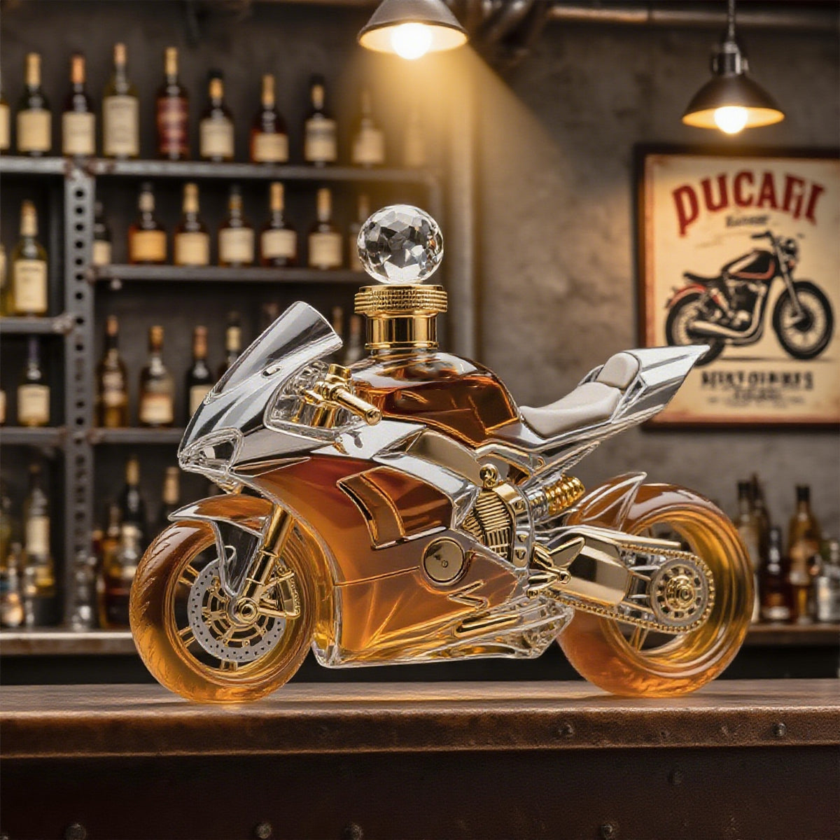 🚗 Kreatywna szklana butelka do whisky w stylu motocyklowym – 🔥 50% zniżki · Limitowana oferta