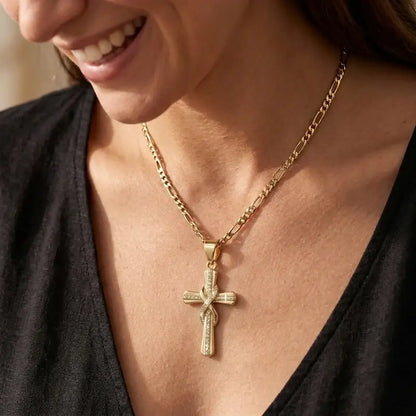🎀💖Naszyjnik z symbolem nieskończoności w kształcie krzyża – ozdobiony kryształkami 14K