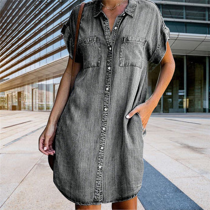 🔥【Zľava 50%】✨😍【S-5XL】Džínsové šaty s krátkym rukávom