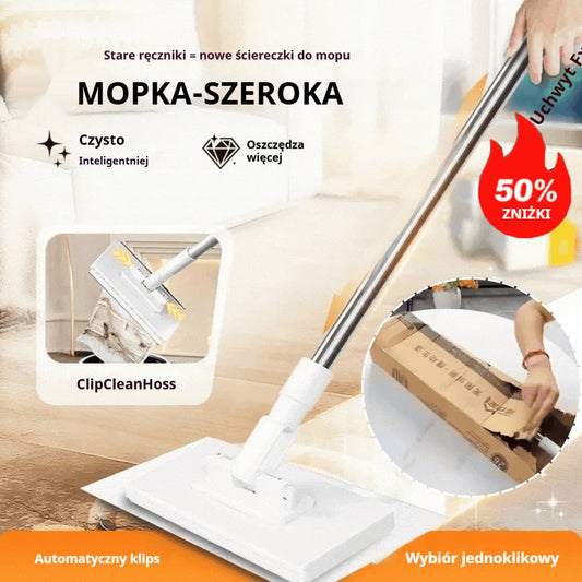 🧹 Zestaw 4 szt. | Mop z uchwytem na ściereczkę – bezdotykowe wyciskanie, wygodne sprzątanie