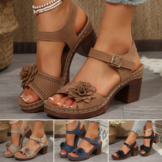 ✨【Rabat ograniczony czasowo】【36-43】Eleganckie sandały damskie z odkrytymi palcami i kwiatowymi zdobieniami
