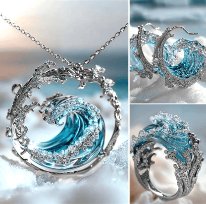 🔥Reducere limitată💎【Set 3 piese】Bijuterii nautice elegante – colier, cercei și inel ✨🎁Livrare gratuită