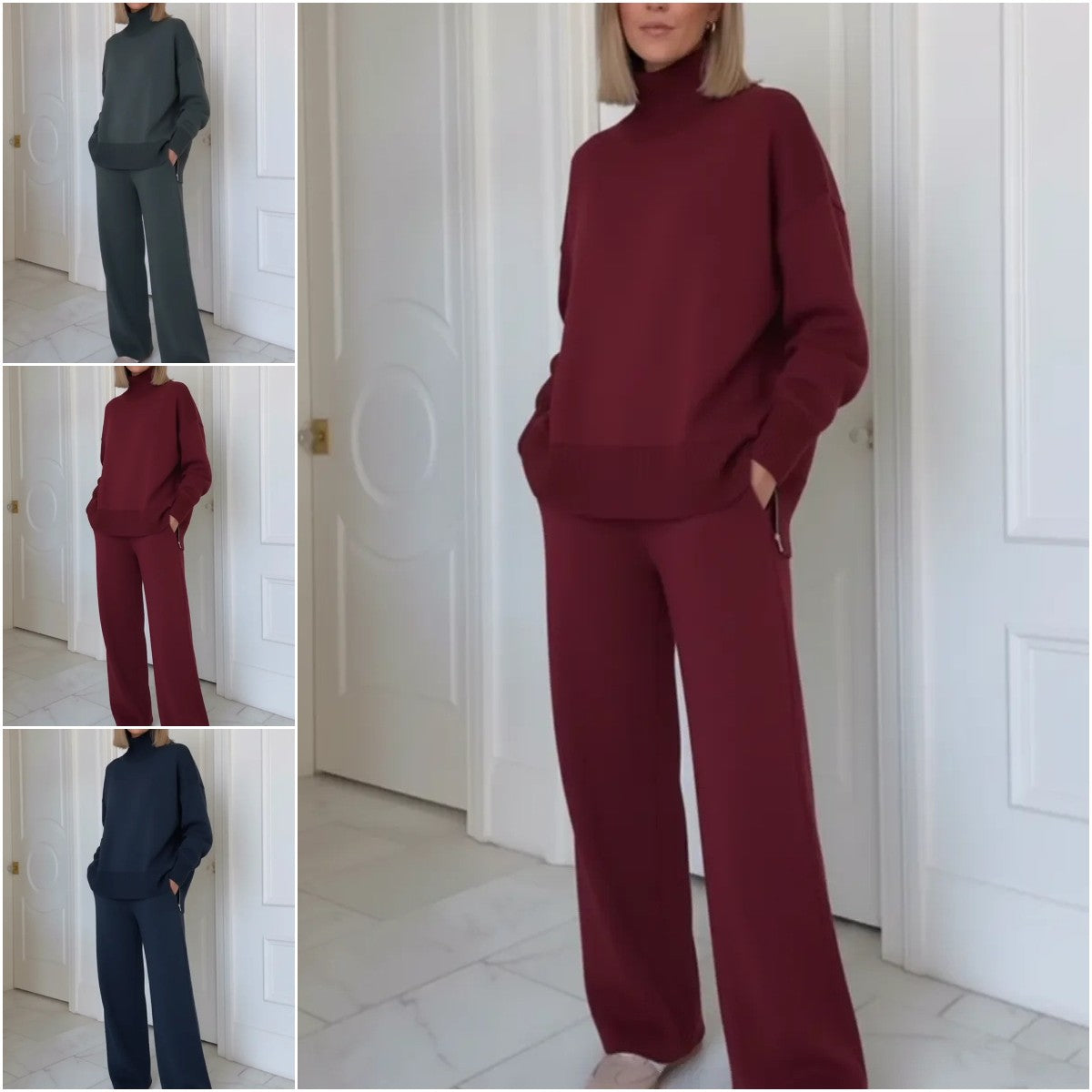 🔥 【50% ZĽAVA】Dámsky pletený set s vysokým golierom (S-3XL) – elegantný, teplý a univerzálny