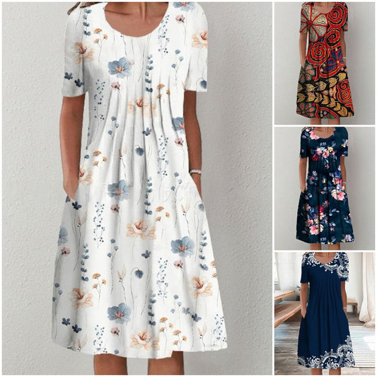 🎀 Sukienka damska midi S–5XL – elegancka, botaniczny wzór, wygodna na każdą okazję 🌸