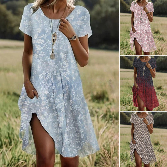 🛒【Posledný deň akcie】💖【S-3XL】👗Nové dámske šaty 2026 na jar a leto s okrúhlym výstrihom a potlačou na každodenné nosenie