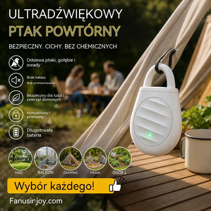 🐦 Przenośny ultradźwiękowy odstraszacz ptaków – na gołębie, balkon, ogród i taras