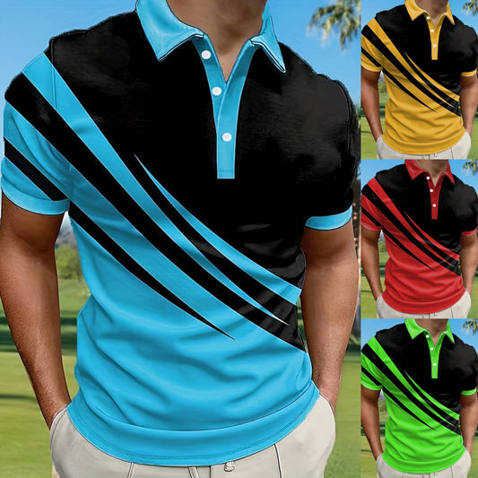 🔥【👔S-6XL】Jesenná akcia – Nová letná pánska 3D pruhovaná polo košeľa s potlačou