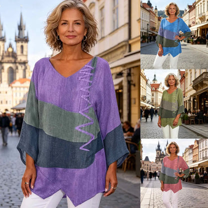 🍁 【S–4XL】Luźna lniana bluzka damska z dekoltem w serek i długim rękawem – Nowa kolekcja 2026 ✨