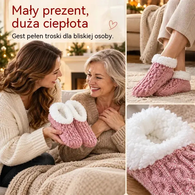 🧦【2 pary】Puszyste skarpetki domowe antypoślizgowe z silikonową podeszwą – ciepłe futerko, elastyczny splot i komfort na zimę