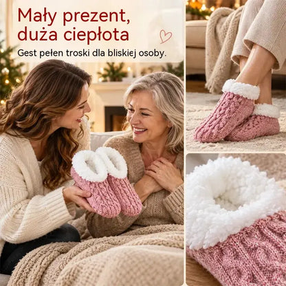 🧦【2 pary】Puszyste skarpetki domowe antypoślizgowe z silikonową podeszwą – ciepłe futerko, elastyczny splot i komfort na zimę