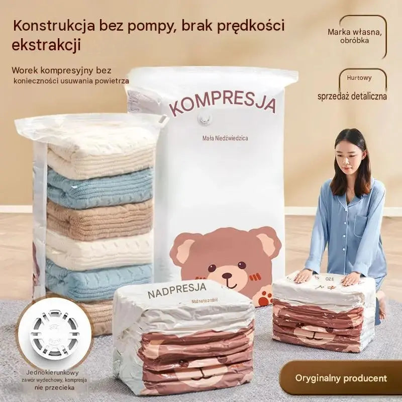 🧳【Zestaw 5 sztuk】💨 Duże worki próżniowe kompresyjne – bez pompki, szczelne, oszczędzają miejsce w domu i podróży ✈️