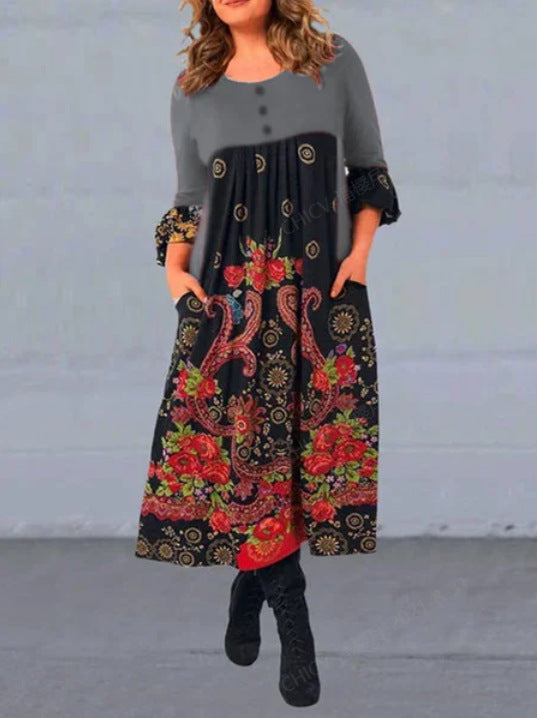 👗【S–5XL】2025 nowa jesienno-zimowa sukienka w stylu retro z nadrukiem · Modna, wygodna i elegancka · 50% taniej + darmowa dostawa