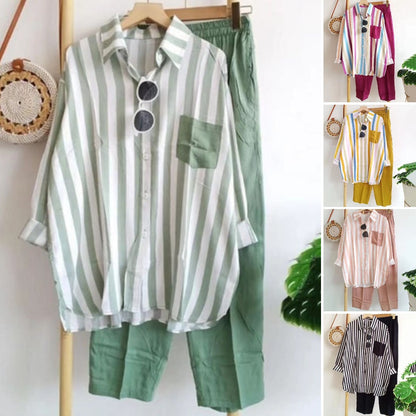 🔥【50%OFF】🤩【S-5XL】🌸Jarní pruhovaný ležérní dvoudílný oblek