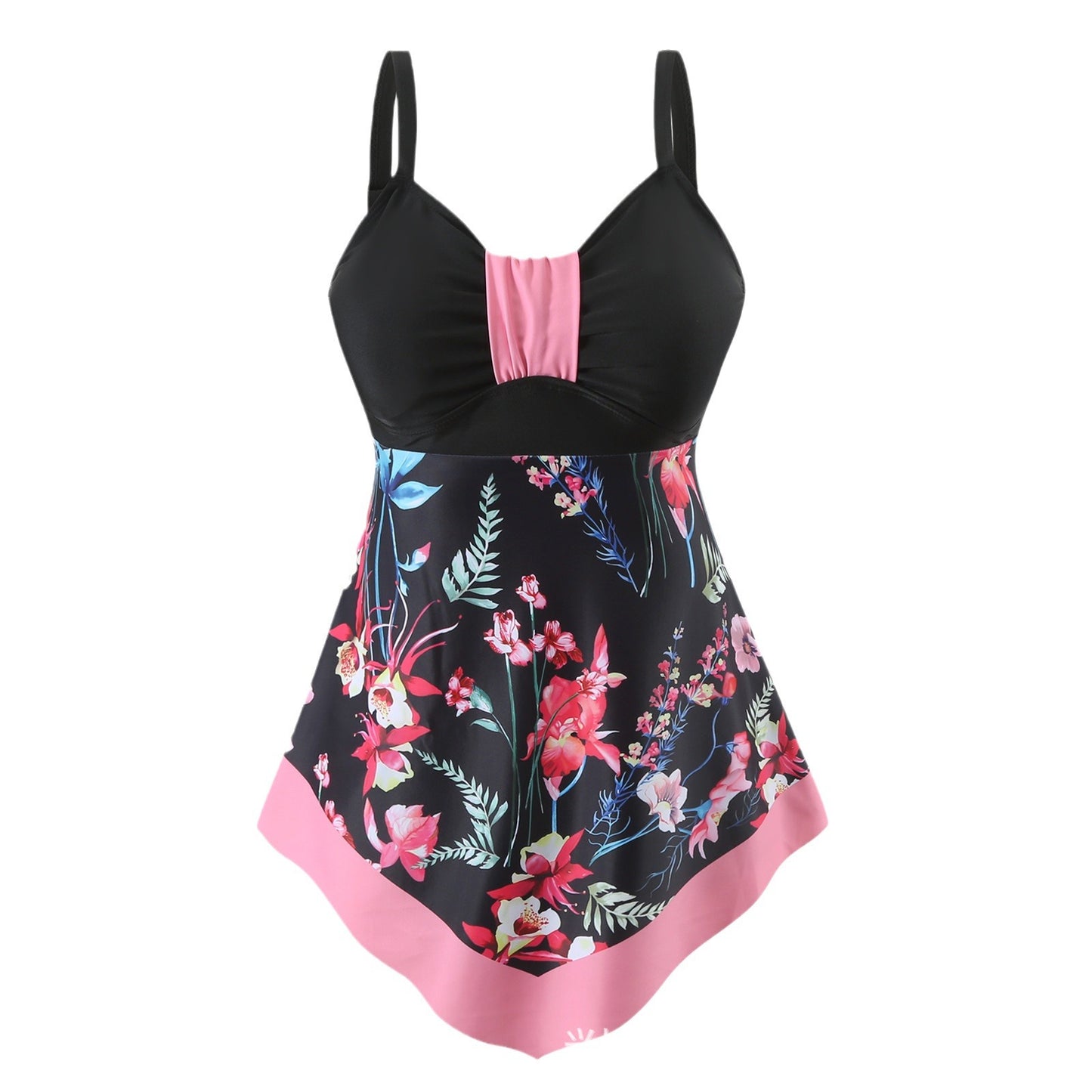 【50% zniżki】👙【S-5XL】Dwuczęściowy kostium kąpielowy z lekką spódniczką, niebieski kwiatowy wzór, elegancki fason modelujący brzuch, wygodny i przewiewny.