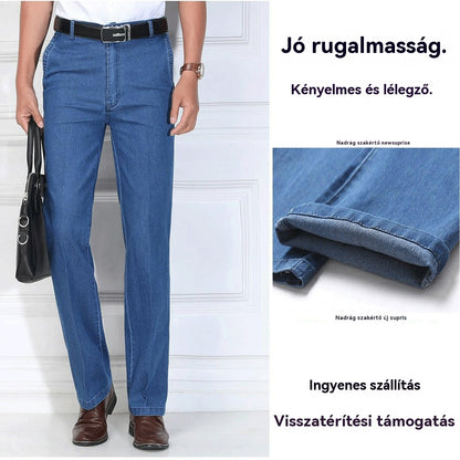 🙋‍♂️👖 Új, rugalmas, lélegző, magas derekú férfi farmernadrág 💥【Különleges ajánlat】【Korlátozott készlet】【Gyors szállítás】
